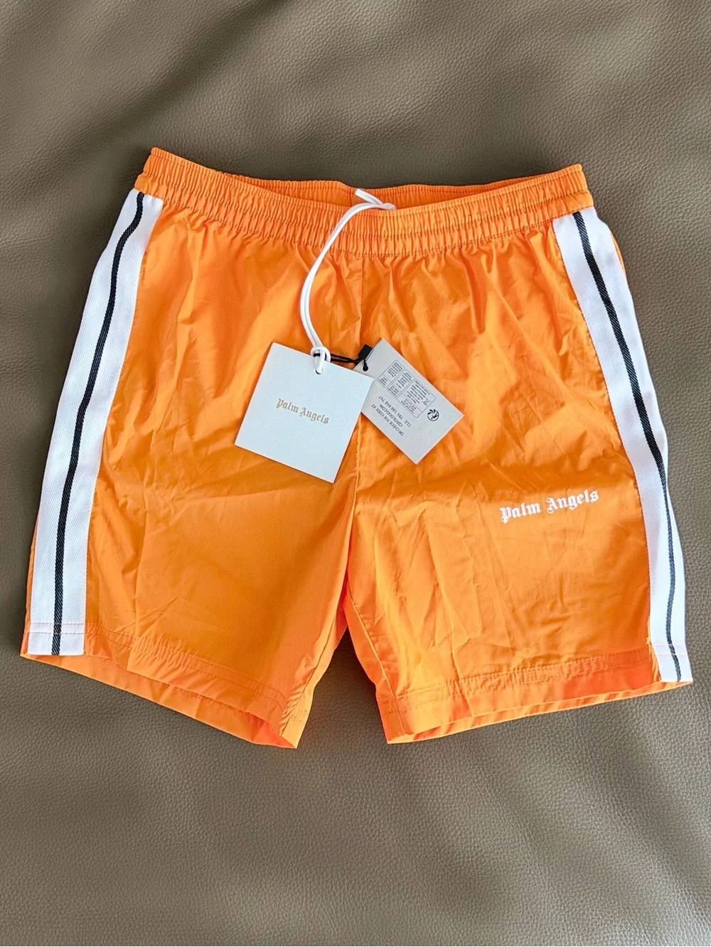 Palm Angels Kids Orange Striped Swim Shorts 12y